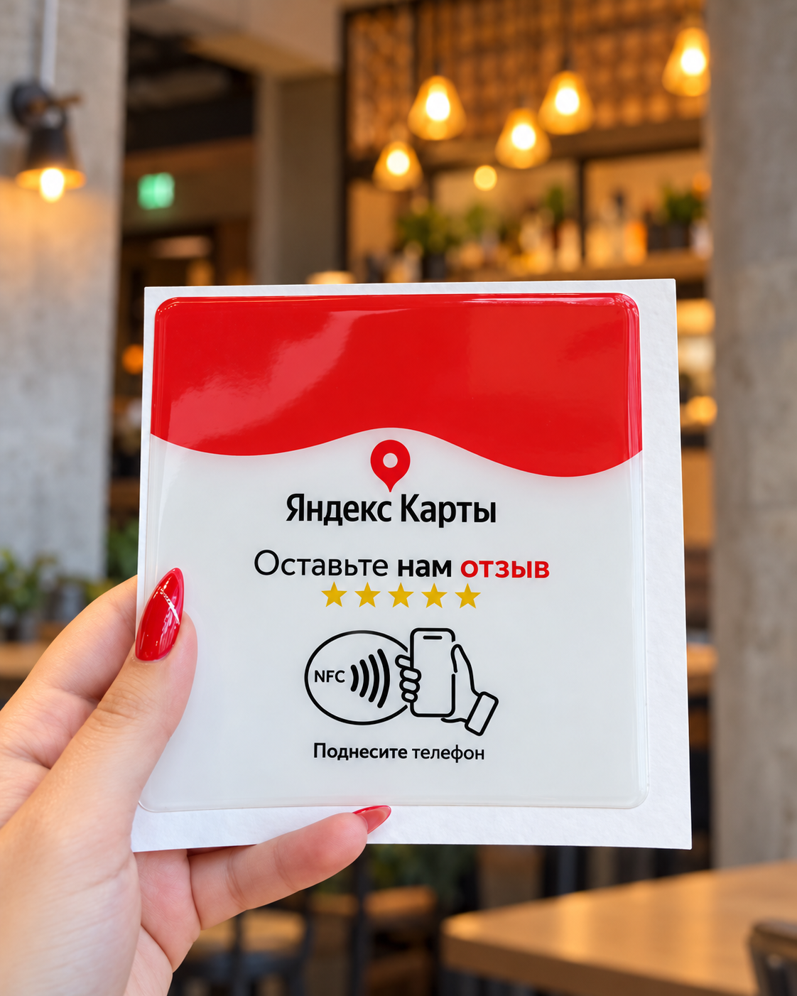 Стикер visioNFC в интерьере кафе